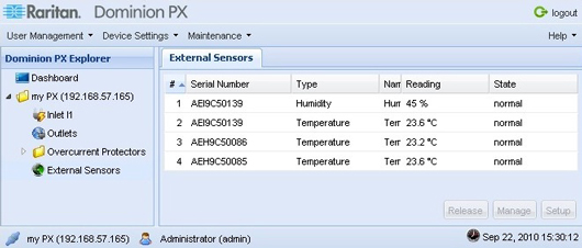 Text Box: シリアル番号、センサーの種類、名前、測定値、状態が表示されます
